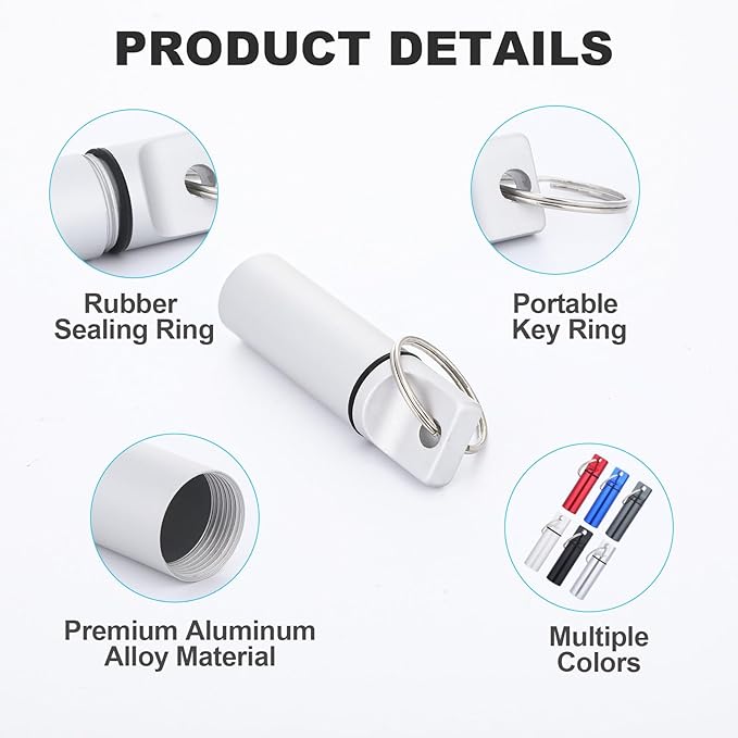 6 PCS Keychain Pill Holder, Waterproof Pill Container, Mini Travel Portable Pills Organizer, Pocket Pills Case for Men, Medicine Storage Box, Small Medicine Case Travel for Purse Women Outdoor Camping