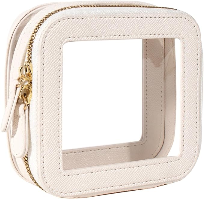 Clear Makeup Bag Small, Mini Portable Clear Makeup Bag for Purse Cute Waterproof Travel Cosmetic Case Makeup Pouch TSA Approved Toiletry Bag Women Traveling Car Organizer Car Essentials (White, Mini)