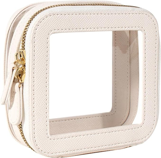 Clear Makeup Bag Small, Mini Portable Clear Makeup Bag for Purse Cute Waterproof Travel Cosmetic Case Makeup Pouch TSA Approved Toiletry Bag Women Traveling Car Organizer Car Essentials (White, Mini)