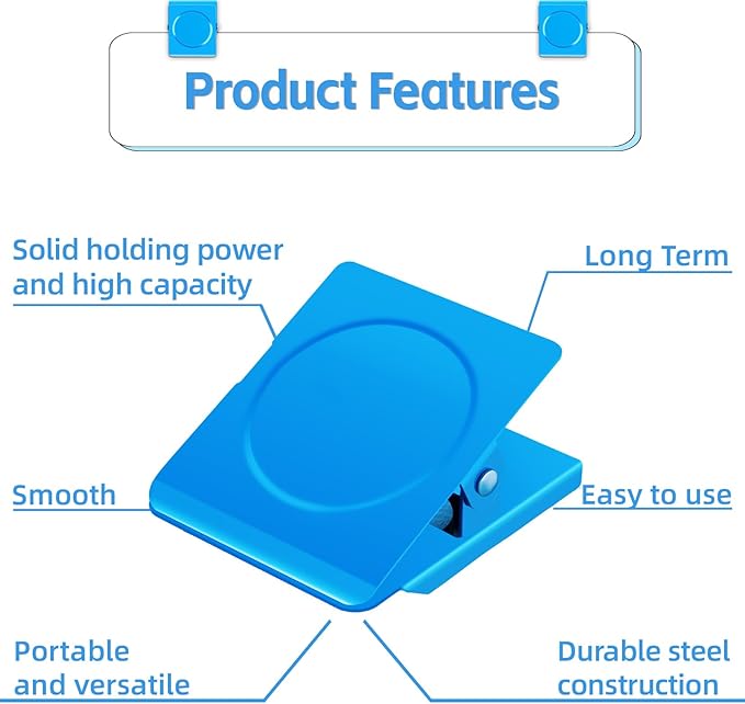 Grtard Strong Magnetic Clips, 2.2 Inch Extra Large Magnetic Clips Heavy Duty, 8Pack Magnet Clip for Fridge, Clip Magnets for Refrigerator, Whiteboard, Classroom, Kitchen, Office Organizer (Blue)
