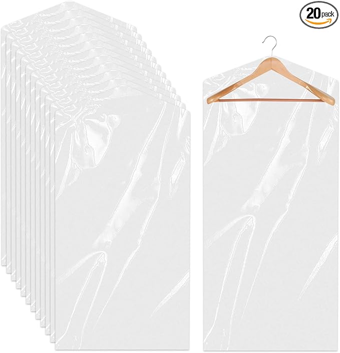20 Pack Plastic Garment Bags Clear Dress Covers for Hanging Transparent Dry Cleaning Bags Dust-proof Garment Covers for Dry Cleaner, Home Storage, Travel (23.6 x 51.2 Inch)