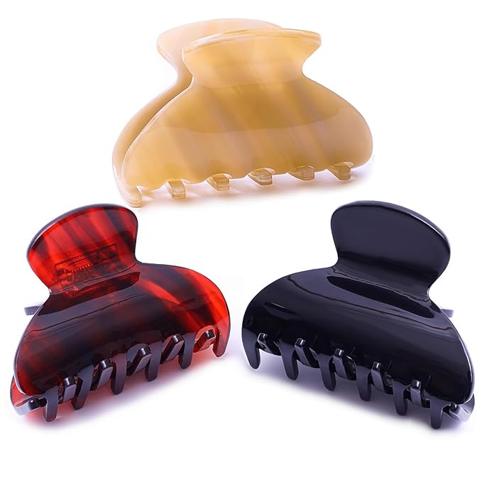 Womens Hair Clips Medium Claw Clips Tortoise Hair Jaw Clips Celluloid Hair Claw Clamps Acetate Hair Clip 3 Pack,Burgundy/Beige/Black