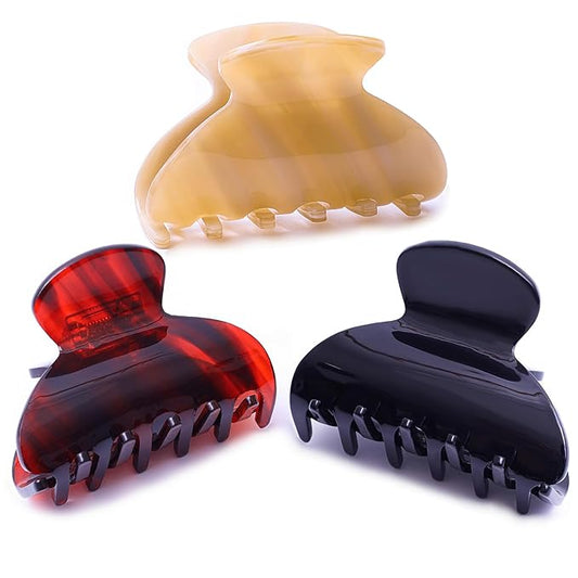 Womens Hair Clips Medium Claw Clips Tortoise Hair Jaw Clips Celluloid Hair Claw Clamps Acetate Hair Clip 3 Pack,Burgundy/Beige/Black