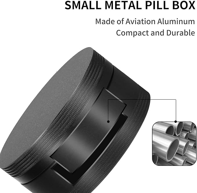 Portable Pill Case Pill Box Daily - Waterproof Single Metal Pill Organizer for Pocket Purse, Aluminium Alloy Round Daily Medicine Container to Hold Vitamins, Fish Oil Medium Size