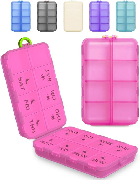 Pill Organizer Medicine Organizer Travel Essentials - Weekly Medicine Dispenser with Etched Labels, 7 Day AM PM Dispenser, Travel Pill Box, Foldable Medicine Case