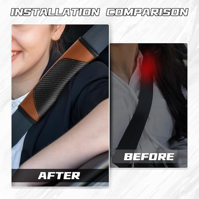 2PCS Car Seat Belt Cover Pad, Soft Carbon Fiber Leather Seatbelt Shoulder Protector for a More Comfortable Driving, Universal Safety Belt Strap Cover to Protect Your Neck (Coffee)