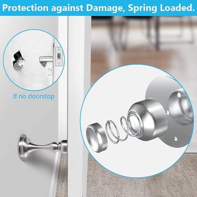 WINONLY Door Stopper, Magnetic Door Stop, Stainless Steel, Magnetic Door Catch, 3M Double-Sided Adhesive Tape, No Drilling, Screws for Stronger Mount, Hold Your Door Open, for Wide Doors (6)