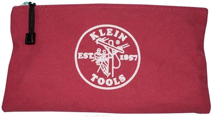 Klein Tools 5141 Zipper Tool Bag, Tool Pouch, Bank Deposit Canvas Utility Bag, 12.5 x 7-Inch, Brown/Black/Gray/Red 4-Pack