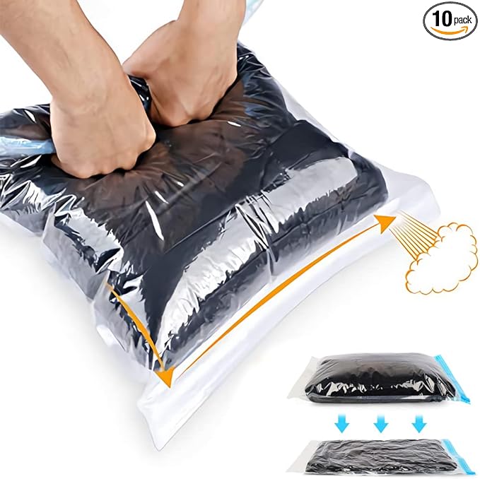 Compression Bags - Travel Accessories - 10 Pack Space Saver Bags - No Vacuum or Pump Needed - Vacuum Storage Bags for Travel Essentials - Home Packing-Organizers (Blue)