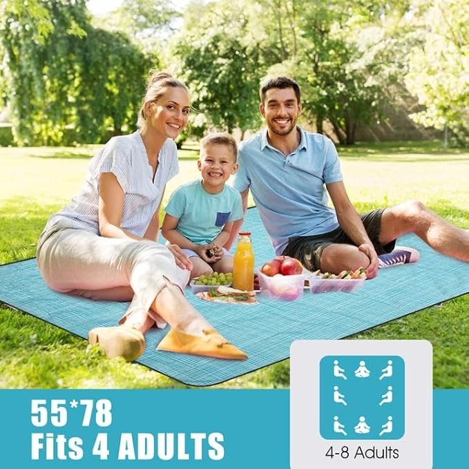 G GOOD GAIN Picnic Outdoor Blankets Waterproof Large - Beach Mat Sand Free Foldable with Carry Strap | Portable Camping Blanket | Park Blanket for Grass Park, Hiking, Travel, Concerts (Sapphire)