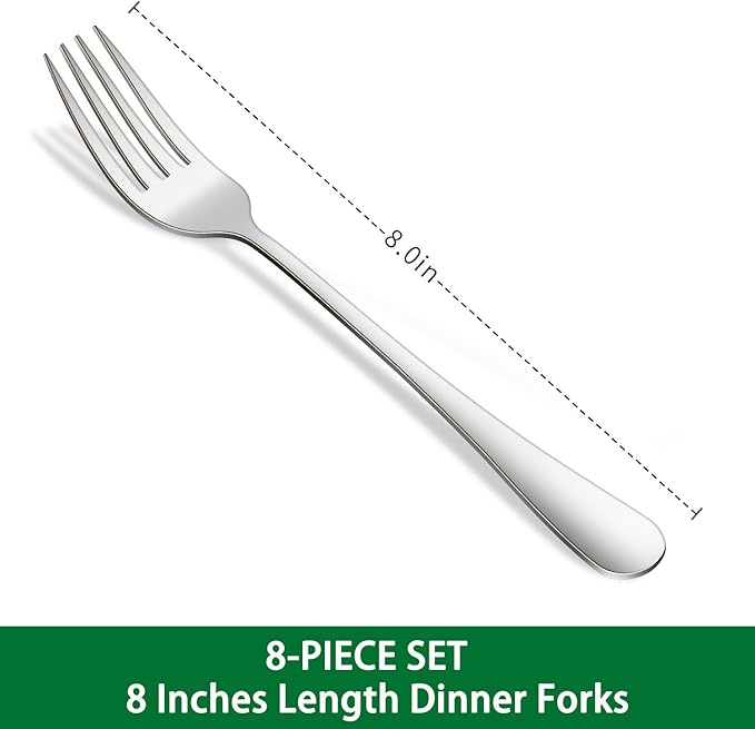 Dinner Forks Set, 8-Piece 8 Inches Stainless Steel Table Fork,Dishwasher Safe Flatware Forks,Food Grade Mirror Polishing Silverware Main Fork For Home,Restaurant Or Hotel
