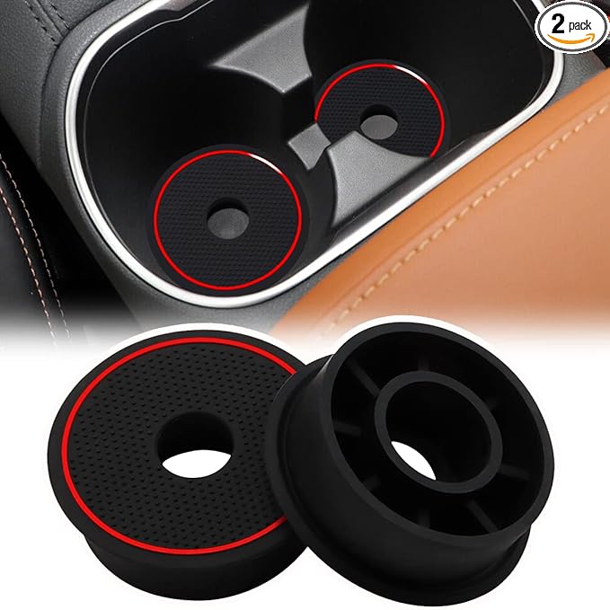 Auovo Cup Holder Spacer Replacement Fit for Subaru Outback Legacy Accessories 2020-2024 Silicone Cup Riser Cup Holder Insert Spacers for Kia Telluride Crosstrek Accord Trax RAV4 (2pcs, Red Trim)