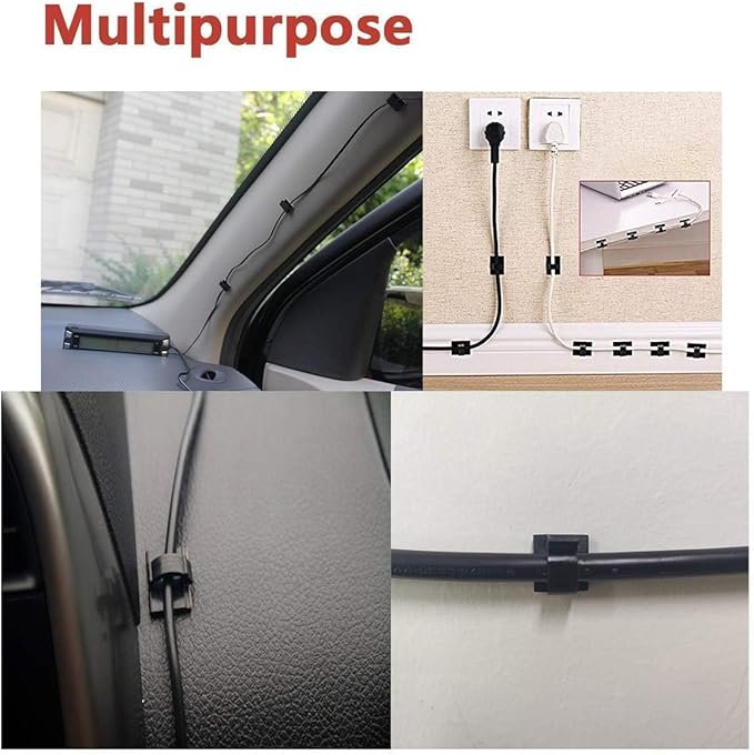 Cable Clips 40pcs with Strong Adhesive Tapes, Wire Holder Organizer Cord Management for Car, Office and Home (White- CC04(40PCS)-Upgraded)