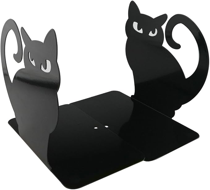 Winterworm Cute Vivid Lovely Persian Cat Nonskid Thickening Iron Metal Bookends Book Organizer for Library School Office Home Study Desk Organizer (Black)