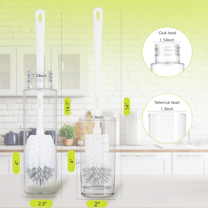 2 Pack 14 Inch Bottle Brush & 12 Inch Straw Brush Cleaner Set - Heavy Duty Kitchen Bottle Brushes for Cleaning Water Bottles, Mugs, Sippy Cups & Tumblers, Lab Use (Large)