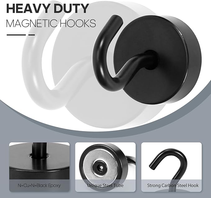 Neosmuk Magnetic Hooks, Cruise Ship Essentials, 40lb Heavy Duty Magnetic Hooks for Cruise Cabins, Refrigerator, Grill, Hanging, and Travel | Extra Strong Must-Haves Magnet Hook,Black