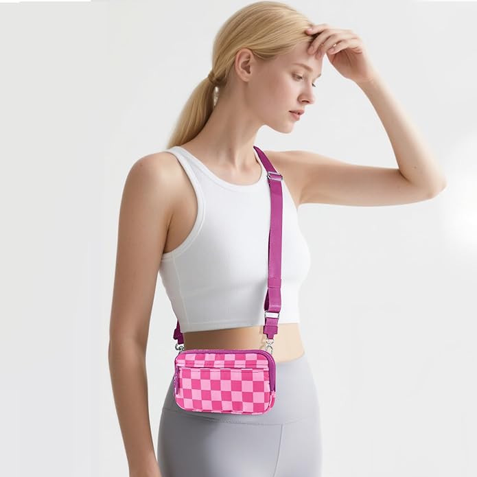 Checkered WristleWallets for Women, RFID Wallet Crossbody with 4 Zippers, Credit Card Holder Cell Phone Organizer