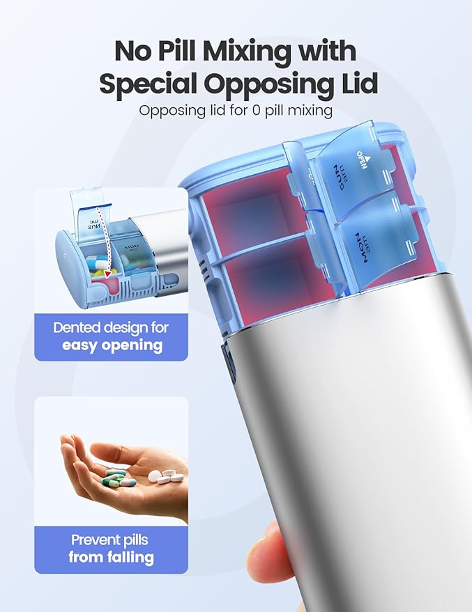 Vaydeer 7 Day Weekly Pill Organizer 2 Times a Day, Metal Am Pm Travel Pill Case, Large Capacity Twice Daily Cute Pill Box for Supplements, Pills, Vitamins and Medication (Gunmetal)