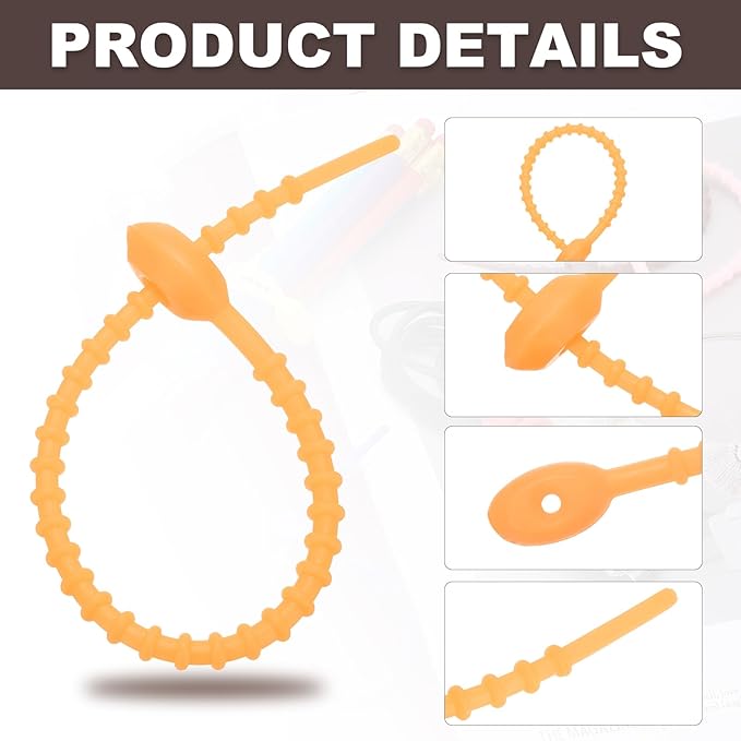 PATIKIL 8 Inch Silicone Cable Ties, 20pcs Rubber Reusable Twist Zip Ties Organizer for Home Office Kitchen Food bags Wires Adjustable Bag Clip, Yellow