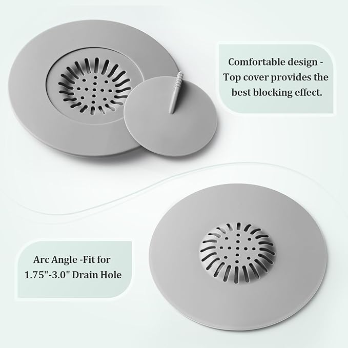Bathtub Stopper,3pcs 2-in-1 Bathtub Drain Hair Catcher,Silicone Kitchen Bathroom Shower Water Strainer Protectors,Universal Flat Suction Shower Drain Cover,Washbasin Drain Stopper (Black)