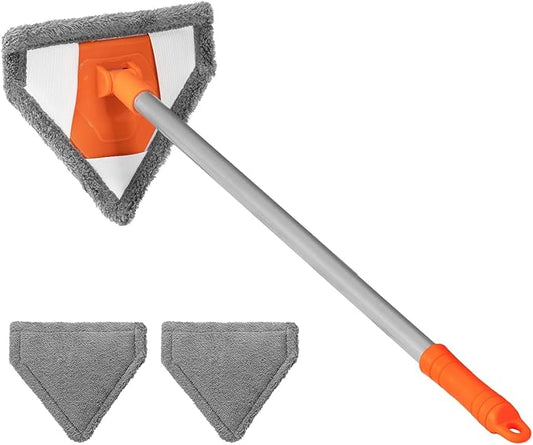 Windshield Interior Cleaner Tool - Auto Glass Wash Brush with 2 Washable and Reusable Microfiber Pads,Car Accessories Interior Triangular Mop Cleaning Kit for Trucks, SUVs, RVs & Home Windows