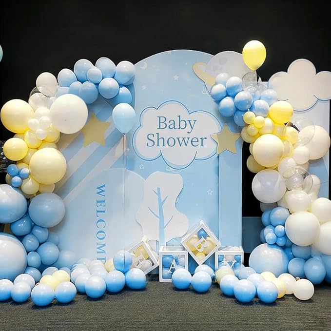 MEBAY Blue Yellow White Balloon Garland Arch Kit, 155Pcs Latex Balloons Different Size 18 12 10 5 inch for Birthday Baby Shower Wedding Anniversary Party