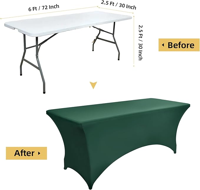 ZarzaaSik 10-Pack 6ft Spandex Table Covers for Rectangle Standard Folding Tables - Wrinkle Resistant Stretch Tablecloths - Ultimate Fitted Table Protector for Parties, Banquet, Wedding