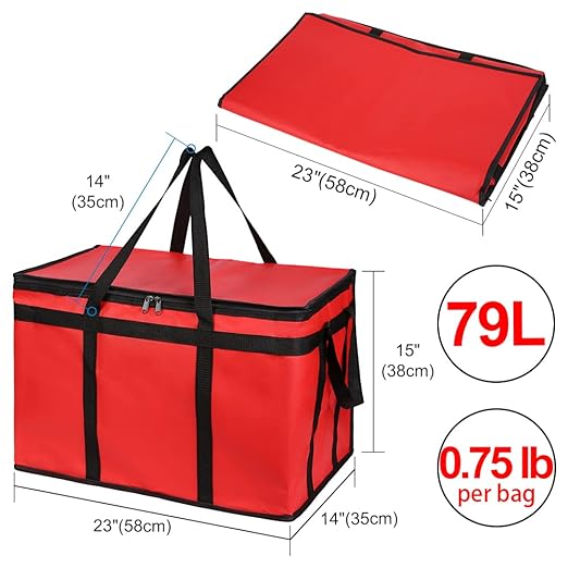 1-Pack Insulated Food Delivery Bag, XXX-Large Commercial Food Warmer for Delivery Drivers, Insulated Reusable Grocery Cooler/Hot Bags, Tote Bag for Shopping/Travel, Catering Bag 22x14x13, Red