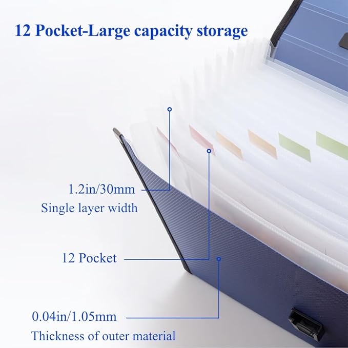 M&G Expanding File Folder 12 Pockets Accordion File Organizer with Labels, Portable Document Receipt Organizer for A4 Letter Size Paper, Waterproof Folder for Business School Office Supplies (Blue)
