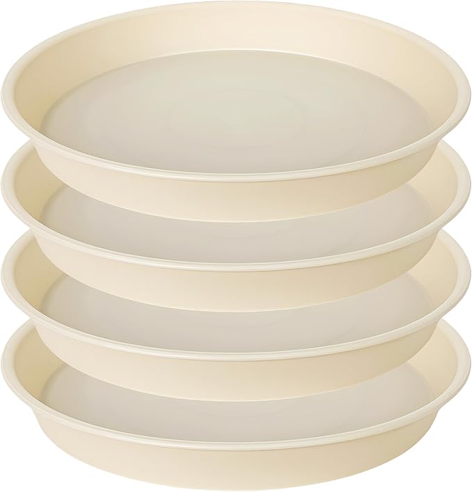 Bleuhome 4 Pack of 18 19 inch Plant Saucer Drip Tray (16.6 inch Base), Heavy Duty Deep Plant Saucers for Pots, Plastic Flower Planter Water Trays for Indoors Outdoor (19", Beige)