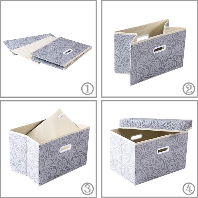 PRANDOM Larger Collapsible Storage Cubes with Lids, Fabric Decorative Storage Bins Boxes Organizer Containers Baskets with Cover Handles for Bedroom Closet Living Room 17.7x11.8x11.8 Inch, 3 Pack