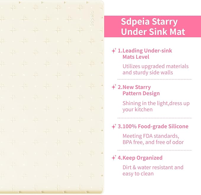 Sdpeia Under Sink Mat 25"×19" Waterproof Silicone Cabinet Liner & Sink Protector for Kitchen & Bathroom, Multi-Purpose Organizers Tray for Pets, Laundry, Cat Litter Mat