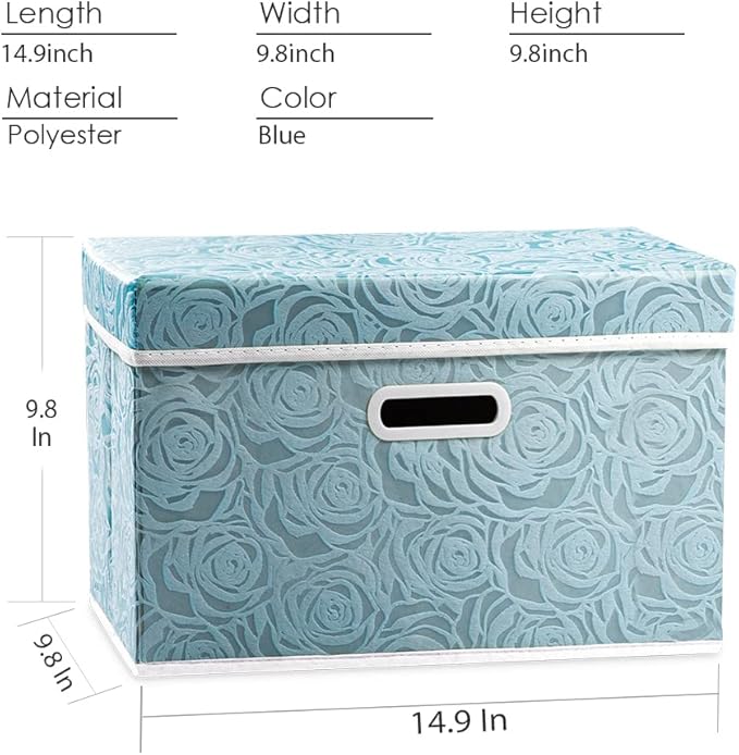 PRANDOM Collapsible Storage Cubes with Lids, Fabric Decorative Storage Bins Boxes Organizer Containers Baskets with Cover Handles for Bedroom Closet Living Room, 14.9x9.8x9.8 Inch, 3 Pack