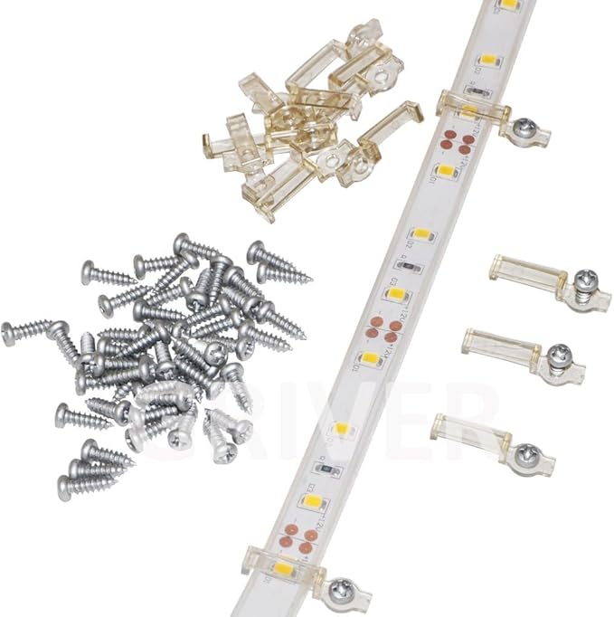 100 Pack Strip Light Mounting Brackets,Fixing Clips,One-Side Fixing,100 Screws Included (Ideal for 12mm Wide IP68 Silicone Cover Strips)