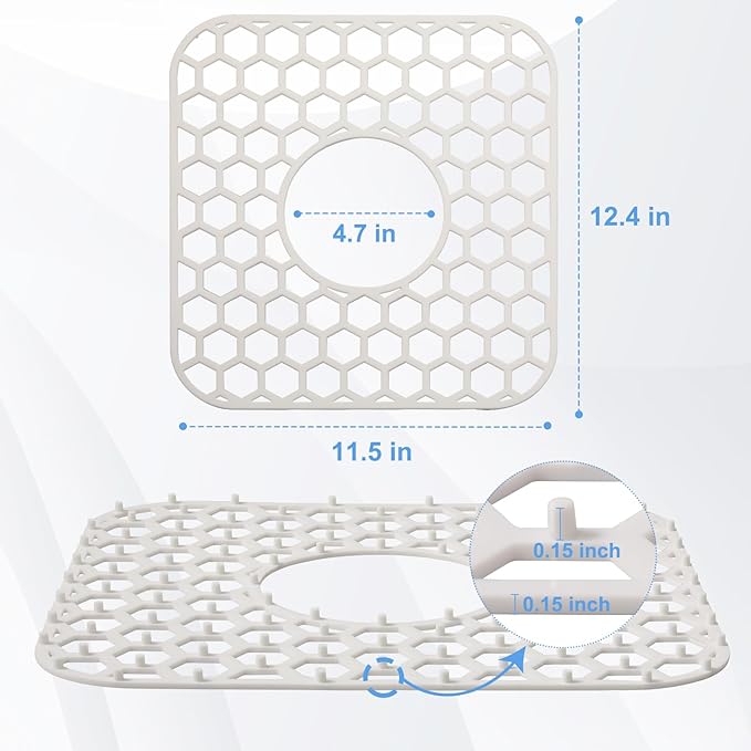 Silicone Sink Protectors for Kitchen Sink - 12" x 11" Kitchen Grid Accessory, Non-Slip Heat-Resistant Mat for Bottom of Porcelain Stainless Steel, Dishwasher Safe (White)