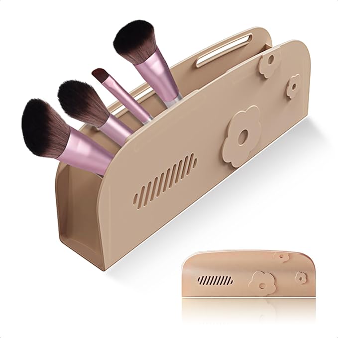 Travel Silicone Makeup Brush Holder with Breathable Lightweight Cosmetic Organizer Bag - Portable, Stylish, Versatile | Ideal Makeup Brush Case Pouch(Khaki)