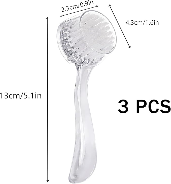 3 Pcs Facial Cleansing Brush, Manual Face Brushes for Cleansing and Exfoliating, Face Scrubber to Massage, Deep Pore Exfoliation, Makeup Remove and Skin Care with Soft Bristles, Clear