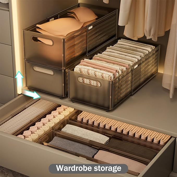 Foldable Storage Bins, 2 Pack Plastic Expandable Boxes for Organizing, Adjustable from 11-18.8" Drawer Organizers Separators Dividers for Bedroom Kitchen Utensils Tools Closet，Large Grey