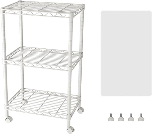 SINGAYE 3 Small Shelves Storage Shelf Wire Shelving Unit Metal Shelf Adjustable Organizers Storage Shelving with Wheels for Bathroom Laundry Room Kitchen Pantry11.5”D x 17.5”W x 30.5”H White