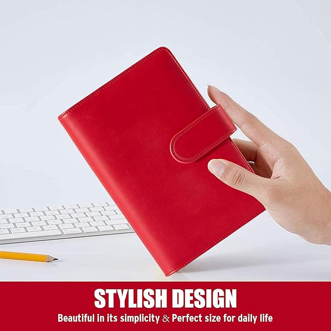 Sooez A6 Notebook Binder, 6 Ring Planner Binder A6 PU Leather Notebook Binder, Loose Leaf Personal Organizer Binder Cover with Magnetic Buckle Closure, PU Leather Portfolio Binder, 7.48"x5.2"