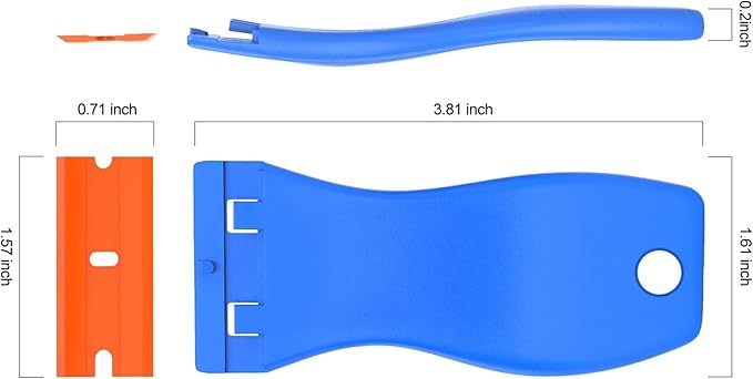 2 Pcs Plastic Razor Blade Scraper and 12 Pcs Blades, Remove Label Decal Tool,Forwithout Scratches Plastic Razor Blade Scraper, Adhesive Remover for Kitchen Appliances,Stickers and Paints on Window