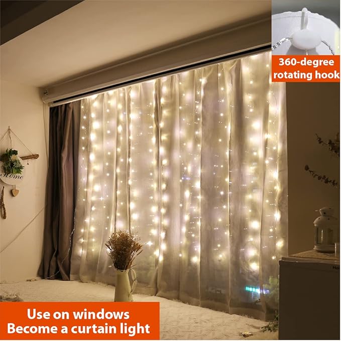 ZSJWL 3.3×5ft Short Curtain Lights with 8 Hook for Small Windows, 96 LED Warm White Photo Clips String Light with 52 Clear Clips, Remote Control 8 Modes USB Fairy Lights for Bedroom, Party, Wall