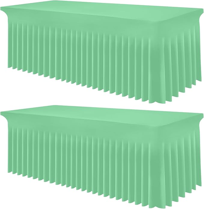 Smiry Spandex Tablecloth 2 Pack, Elastic Fitted Stretch Tablecloth for 6FT Rectangle Tables, Waterproof Washable Table Cover Skirt for Wedding, Banquet & Parties (Bright Green, 72Lx30Wx30H Inch)