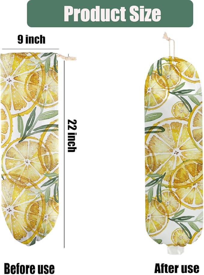 Lemon Plastic Bag Holder for Kitchen Essentials, Wall Mount Grocery Bag Holder for Plastic Bags, Reusable Large Grocery Bags Storage Dispenser for Home Kitchen Pantry Decor, Lemon Gifts for Women Wife