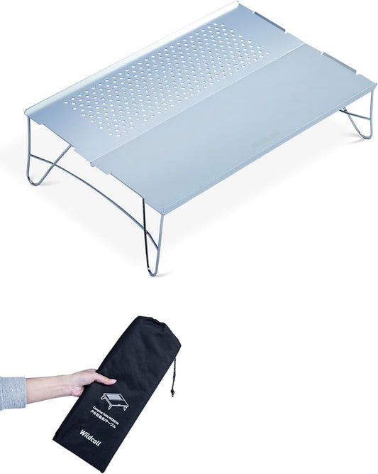 WildCall Mini Solo Folding Table Ultralight Compact with Carry Bag for Backpacking Camping Hiking Beach (Silver)