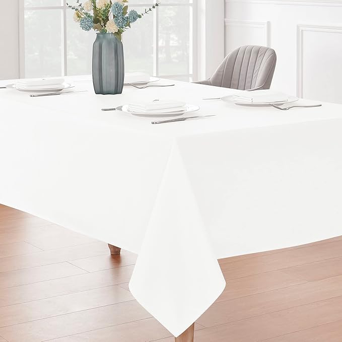 Rectangle 6 Feet Tablecloth 60x104 inch Linen Textured Table Cloth Stain and Wrinkle Resistant Washable Polyester, Decorative Table Cover Waterproof for Dining, Buffet and Camping, White