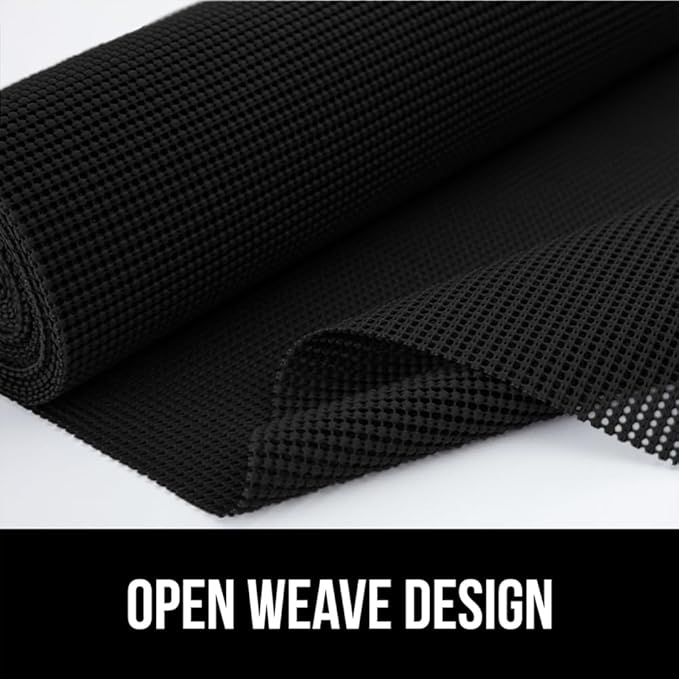 GORILLA GRIP powerGRIP Drawer Shelf and Cabinet Liner, Thick Strong Hold, Non-Adhesive Liners Protect Kitchen Cabinets and Cupboard, Bathroom Drawers, Easy Install, Breathable Mat, 17.5" x30', Black