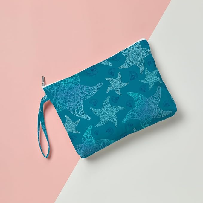 Fokongna Wet Bag, Small Portable Waterproof Multi-Functional Organizer for Women, Ideal for Daily, Beach & Travel，Turquoise Ombre Starfish Pattern