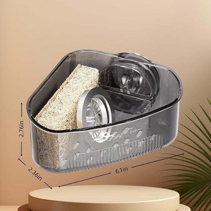 2PCS Sink Organizer and Caddy, Corner Sink Rack with Suction Cup Mount, Drain Box Holder for Kitchen Sponge, Scrubber, Soap Dispenser Storage, Black Adhesive Corner Organizer