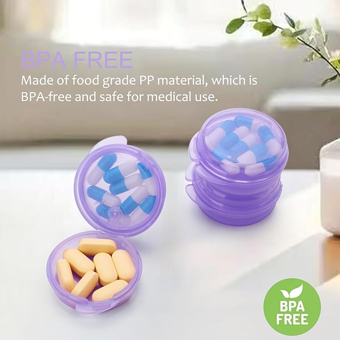 Small Pill Case for Purse Pocket (6 Pack), Double-Layer Pill Box, Portable Medicine Organizer Travel Pillbox, Cute Pill Container Holder,Multifunctional Mini Storage Box(Purple)